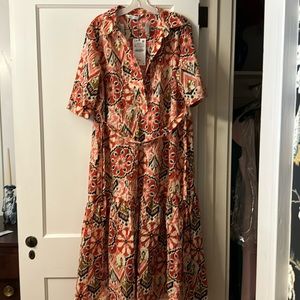 Zara Ikat pattern cotton dress in black, pinks, and rust- XL